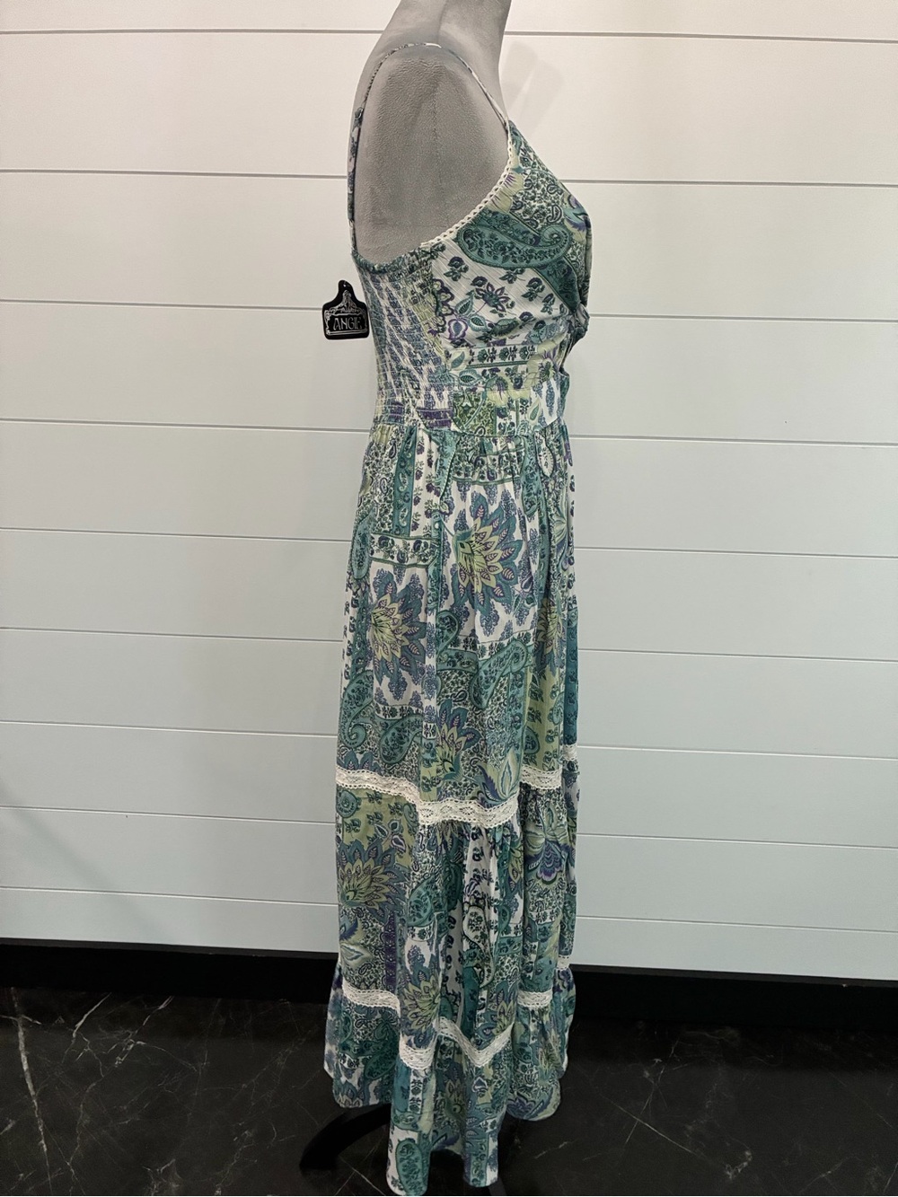 Angie Teal and Cream Paisley Twist-Front Maxi Dress Sz M NWT/0333 - Picture 5 of 8